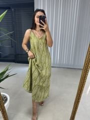 Green Strappy Linen Dress