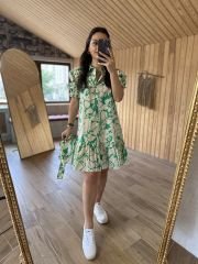 Green shirt collar poplin dress