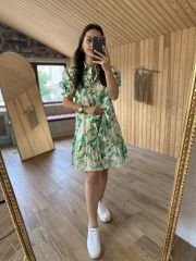 Green shirt collar poplin dress