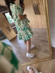 Green shirt collar poplin dress