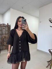 Po 2839 Tül Etek Detaylı Acı Kahve Triko Hırka