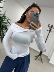 İv 25252 Madonna Yaka Düğüm Detaylı Ekru Bluz