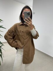 Ms 2783 Camel Püskül Detaylı Tunik Boy Gömlek