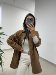 Ms 2783 Camel Püskül Detaylı Tunik Boy Gömlek