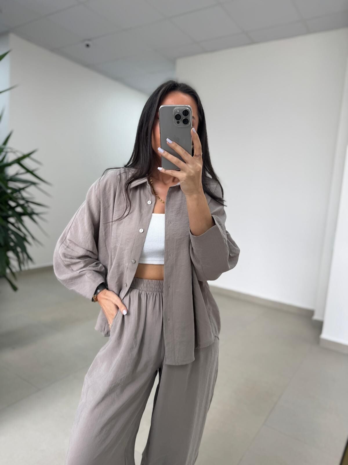 Fp 50957 Vizon Tensel Gömlek Pantolon Takım