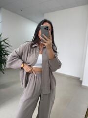 Fp 50957 Vizon Tensel Gömlek Pantolon Takım