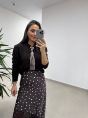 Mz 22827 Puantiye Detaylı Dantel Kahve Etek