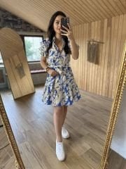 My 3207 Mavi Gömlek Yaka Poplin Elbise