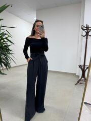 İv 25252 Madonna Yaka Düğüm Detaylı Siyah Bluz