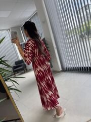 My 3154 Bordo-Bej Desenli Viskon Elbise