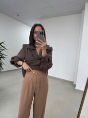 Fp 51078 Gold Düğmeli Bel Lastikli Camel Palazzo Pantolon