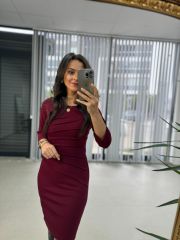 Mc Pens Detaylı Bordo Elbise