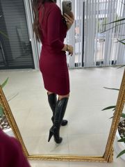 Mc Pens Detaylı Bordo Elbise