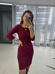 Mc Pens Detaylı Bordo Elbise