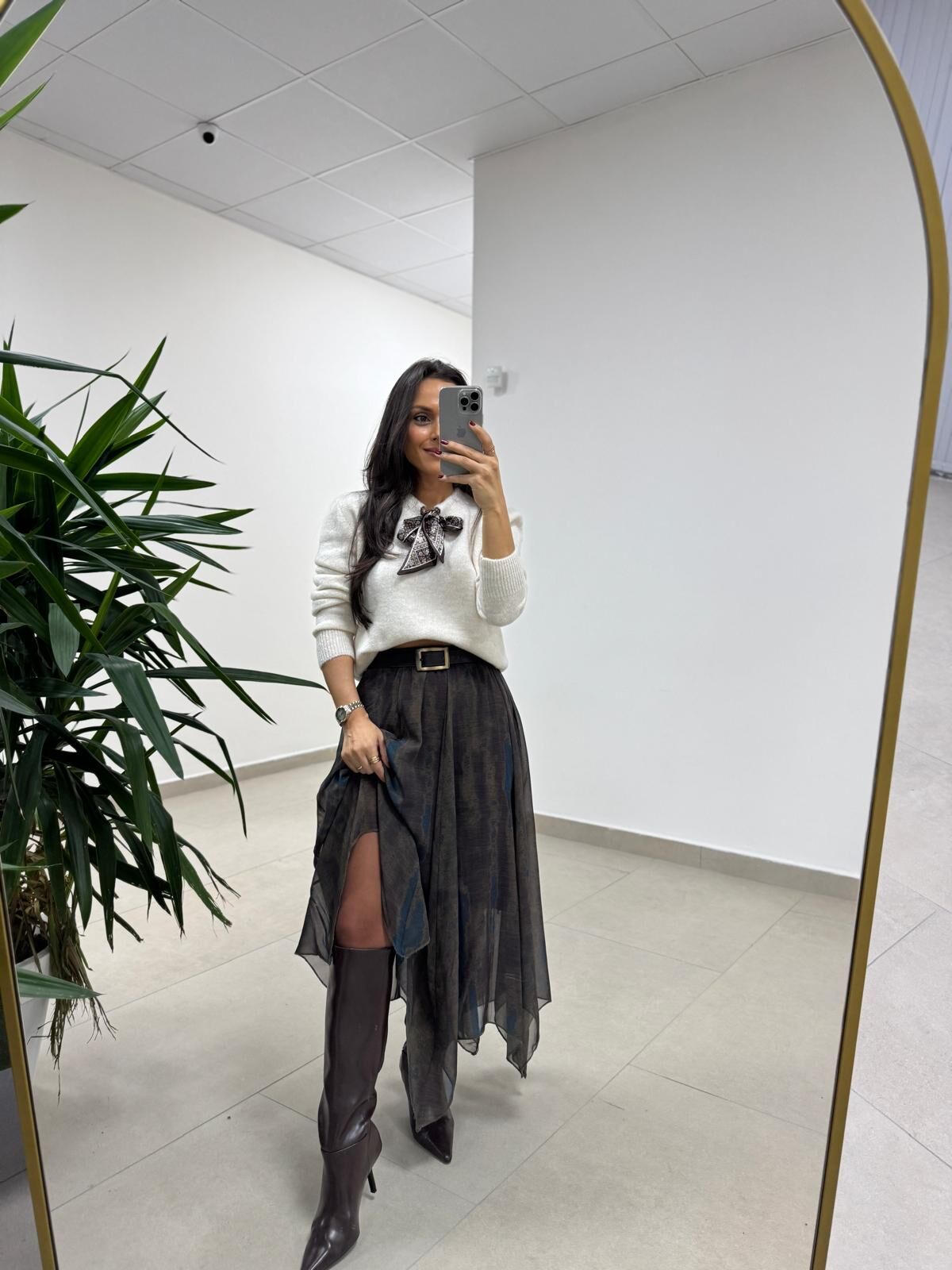 Mz 22756 Kahve-İndigo Desenli Etek