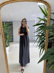 Fp 3213 Omuzdan Bağlamalı Siyah Tensel Elbise