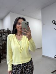Po 2665 Dantel Yaka İkili Görünümlü Limon Sarısı Triko