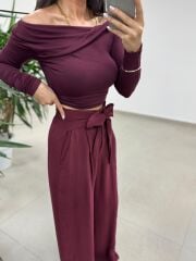 İv 25252 Madonna Yaka Düğüm Detaylı Bordo Bluz