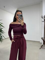 İv 25252 Madonna Yaka Düğüm Detaylı Bordo Bluz