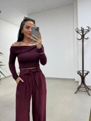 İv 25252 Madonna Yaka Düğüm Detaylı Bordo Bluz