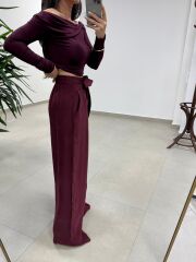 İv 25252 Madonna Yaka Düğüm Detaylı Bordo Bluz