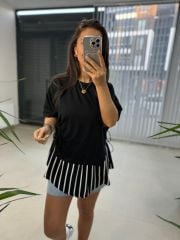 Dr 2274 Tasarım Siyah Yan Bağlamalı Sweat