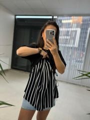 Dr 2274 Tasarım Siyah Yan Bağlamalı Sweat