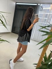 Dr 2274 Tasarım Siyah Yan Bağlamalı Sweat