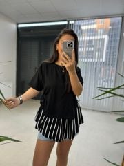 Dr 2274 Tasarım Siyah Yan Bağlamalı Sweat