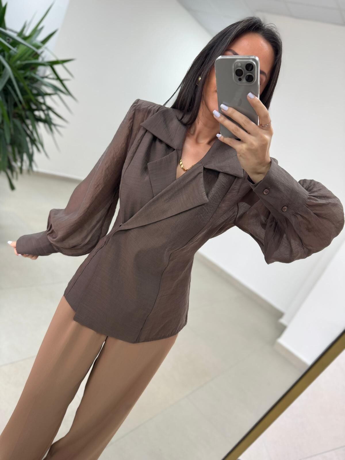 Fp 5029 Kahve Vatkalı Kruvaze Gömlek