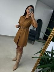 Mc 5787 Leo Belted Camel Dress