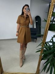 Mc 5787 Leo Belted Camel Dress