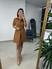 Mc 5787 Leo Belted Camel Dress