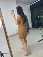 Mc 5787 Leo Belted Camel Dress