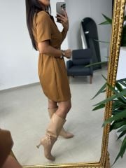 Mc 5787 Leo Belted Camel Dress