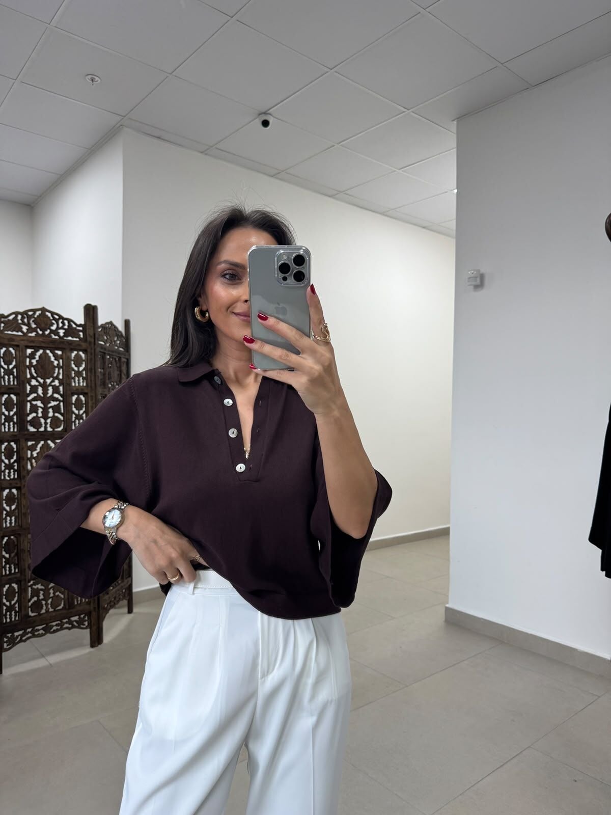 Po 2855 A.Kahve Geniş Kollu Polo Yaka Triko