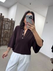 Po 2855 A.Kahve Geniş Kollu Polo Yaka Triko