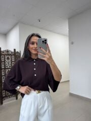 Po 2855 A.Kahve Geniş Kollu Polo Yaka Triko