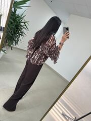 Fp 5024 Fular Detaylı Volanlı Kahve Şifon Bluz