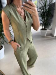 Np 8001 Krinkıl Yağ Yeşili Yelek Takım