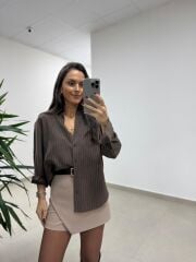 Dgf 25621 Kahve Çizgili Modal Gömlek