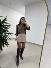 Dgf 25621 Kahve Çizgili Modal Gömlek