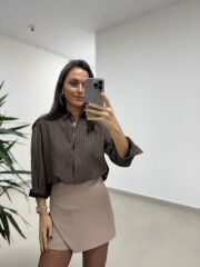 Dgf 25621 Kahve Çizgili Modal Gömlek