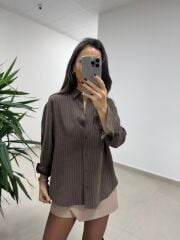 Dgf 25621 Kahve Çizgili Modal Gömlek