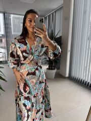 Fw 0424 Poplin Tasarım Desenli Elbise