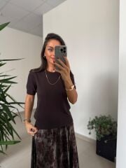 Dv 10779 Bisiklet Yaka A.kahve Triko Bluz