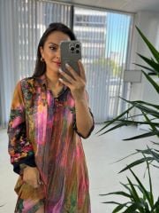 My 3456 Pembe-Laci Etnik Desen Elbise