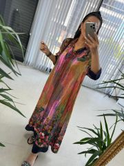 My 3456 Pembe-Laci Etnik Desen Elbise