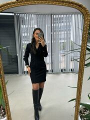 Mc Pile Detaylı Siyah Elbise
