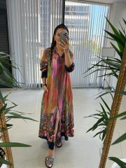 My 3456 Pembe-Laci Etnik Desen Elbise